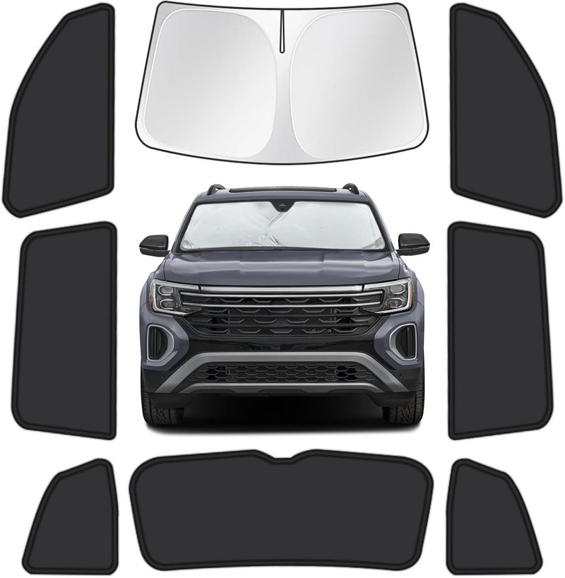 JASVIC Car Window Shades for Volkswagen Atlas 2018-2025, 8pcs Full Coverage Window Covers Sunshades for Front Windshield Side and Rear Windows, Privacy Window Shade Keep Vehicle Cool for Camping Napping - Image 1
